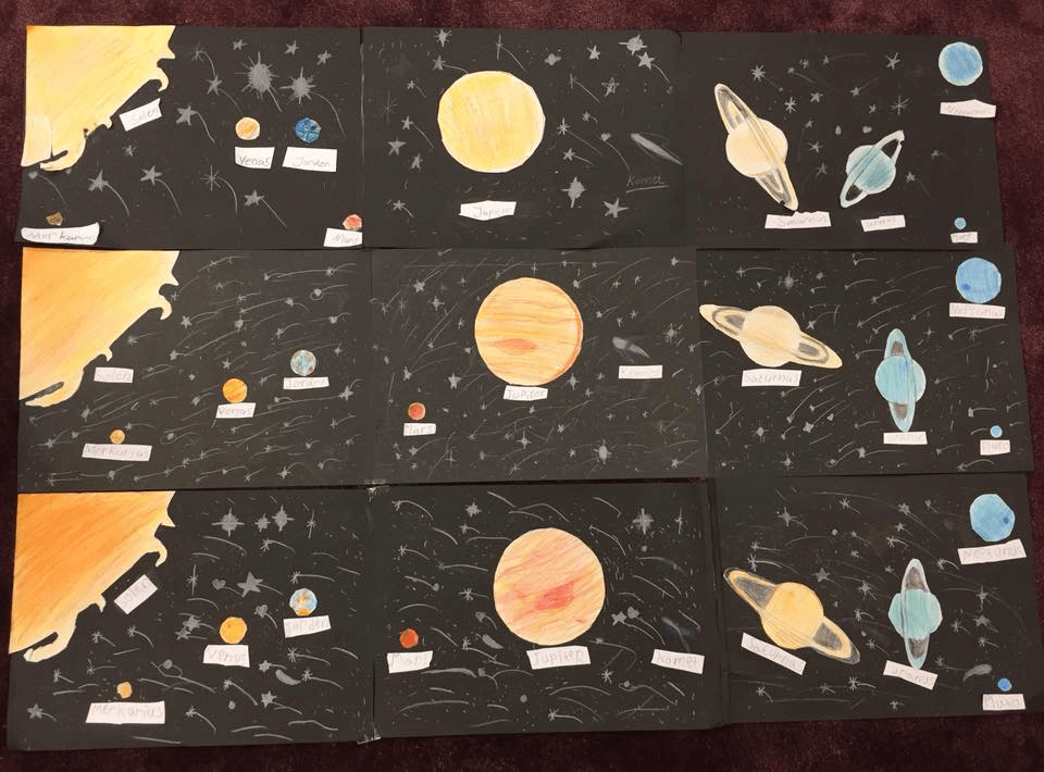 Bild på elevernas arbete som representerar montessori på Albatross